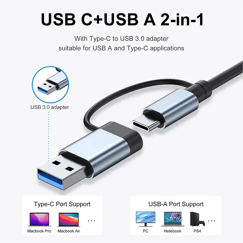 USB C Hub USB Hub 3.0, Aluminum 7 in 1 USB Extender, USB Splitter with USB 3.0, 4 X USB 2.0 and 2 USB C Ports USB Distributor - 图片 2