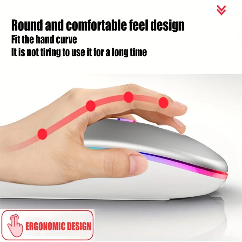 Wireless Mouse Bluetooth and 2.4GHz Dual Modes Rechargeable RGB Ergonomic Silent Click for PC iPad Laptop Cell Phone TV - 图片 4