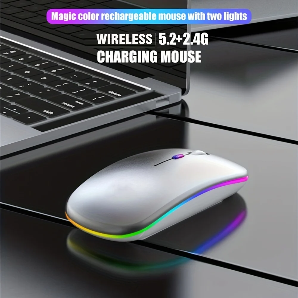Wireless Mouse Bluetooth and 2.4GHz Dual Modes Rechargeable RGB Ergonomic Silent Click for PC iPad Laptop Cell Phone TV - 图片 2