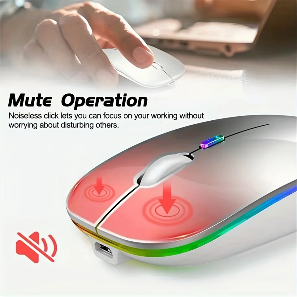 Wireless Mouse Bluetooth and 2.4GHz Dual Modes Rechargeable RGB Ergonomic Silent Click for PC iPad Laptop Cell Phone TV - 图片 5