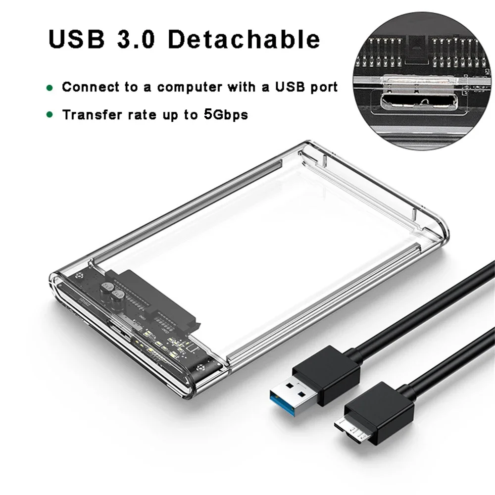 USB 3.0 HDD Enclosure 2.5inch SATA SSD Hard Drive Case with 5Gbps Transfer Speed Mobile External Housing Harddisk Boxs Cable - 图片 2