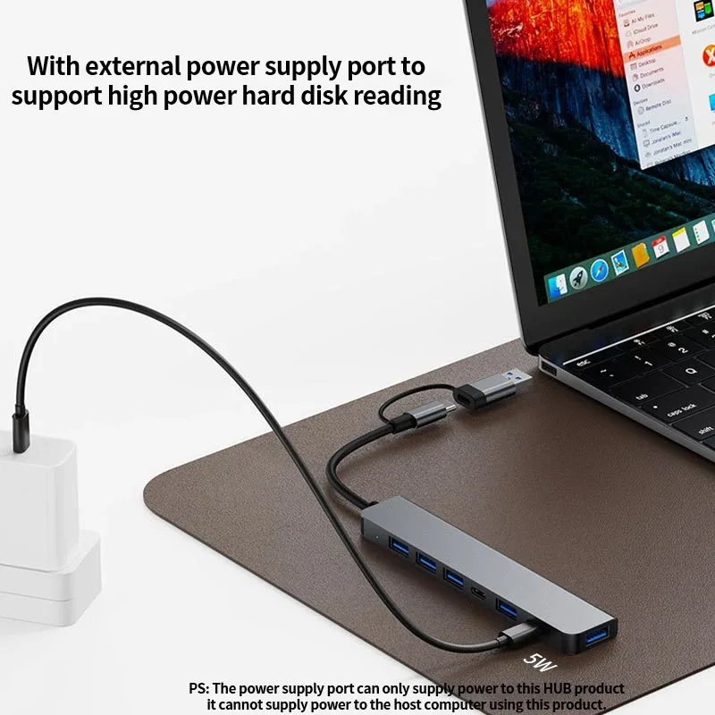 USB C Hub USB Hub 3.0, Aluminum 7 in 1 USB Extender, USB Splitter with USB 3.0, 4 X USB 2.0 and 2 USB C Ports USB Distributor - 图片 3